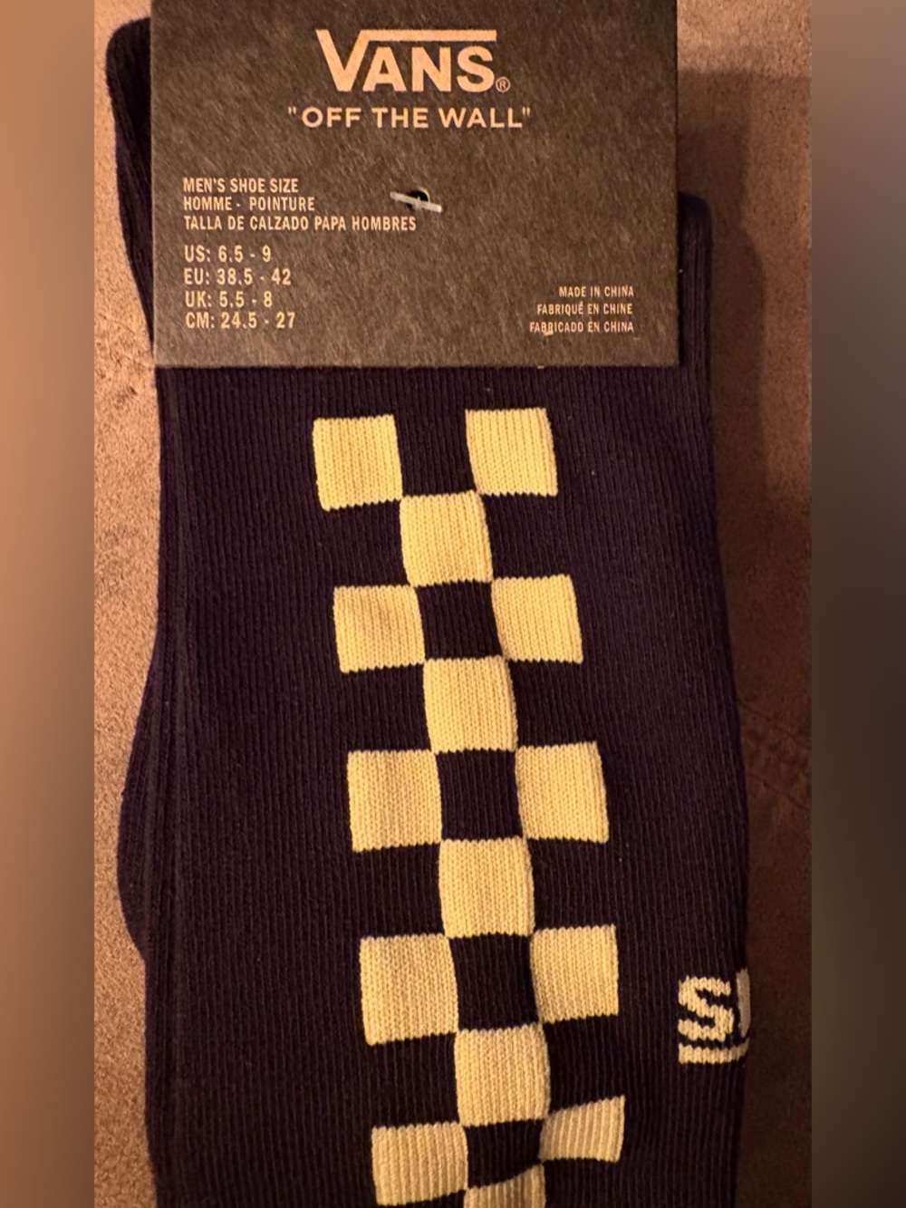 Vans Men’s black and Yellow Checker Crew Socks